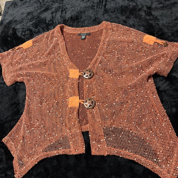Kaktus Sweaters - Kaktus Lagenlook Open Knit Cardigan Top Womens XL Boho Asymmetric Artsy Earthy